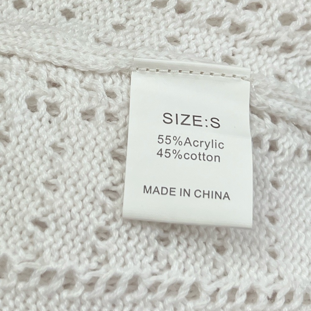 AMAZON White Crochet & Embroidery Knit Ruffled Cuff Lightweight Sweater S NWOT - Picture 9 of 9